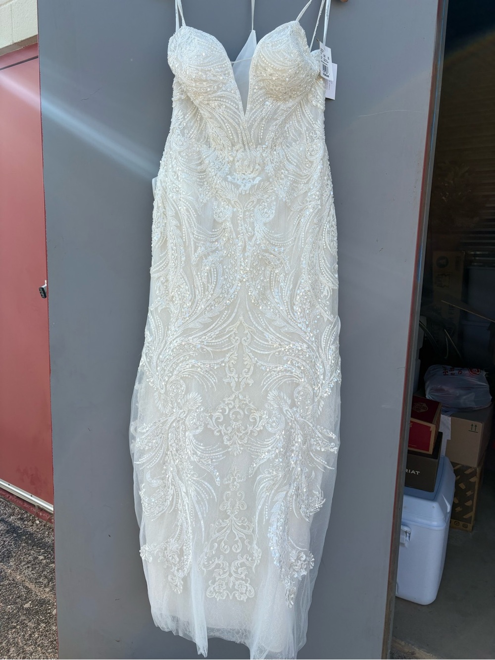 Signature Ivory Beaded Spaghetti-Strap Wedding Dress